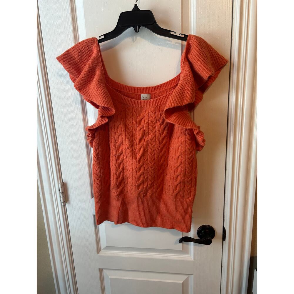 A New Day Orange Soft Sleeveless Ruffle Sweater